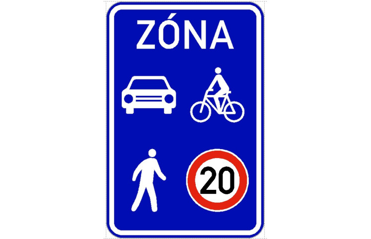 Dopravní značka IZ10a - Sdílená zóna Dopravní značka IZ10a - Sdílená zóna