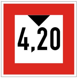 Plavební znak C2 - Průjezdní výška je omezena (pokud je uvedeno číslo, stanoví průjezdní výšku od vodní hladiny v metrech)