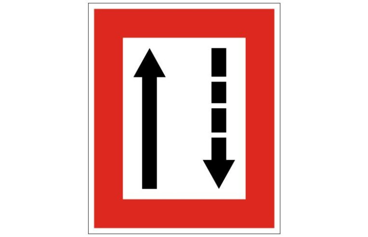 Plavební znak B3a - Příkaz přidržovat se strany plavební dráhy, která je po levém boku Plavební znak B3a - Příkaz přidržovat se strany plavební dráhy, která je po levém boku