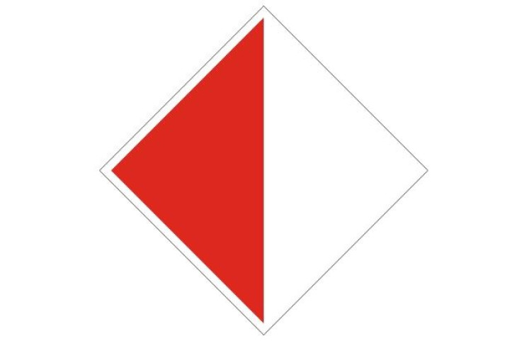 Plavební znak A10a - Zákaz plavby mimo vyznačený prostor (v mostních otvorech nebo v jezovém poli) Plavební znak A10a - Zákaz plavby mimo vyznačený prostor (v mostních otvorech nebo v jezovém poli)