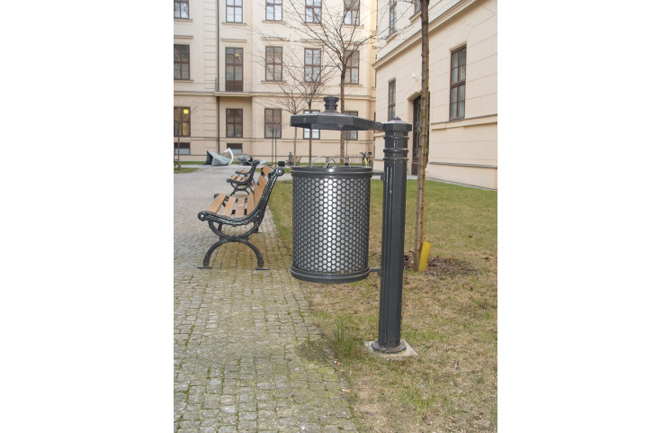 Litinový koš Masiv se sloupkem a víkem Litinový koš Masiv se sloupkem a víkem